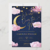 Invitation Au-dessus de la Lune étoiles baby shower rose (Devant)