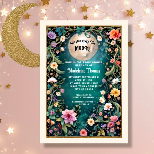 Invitation Au-dessus de la lune Fleurs roses de nuit florales