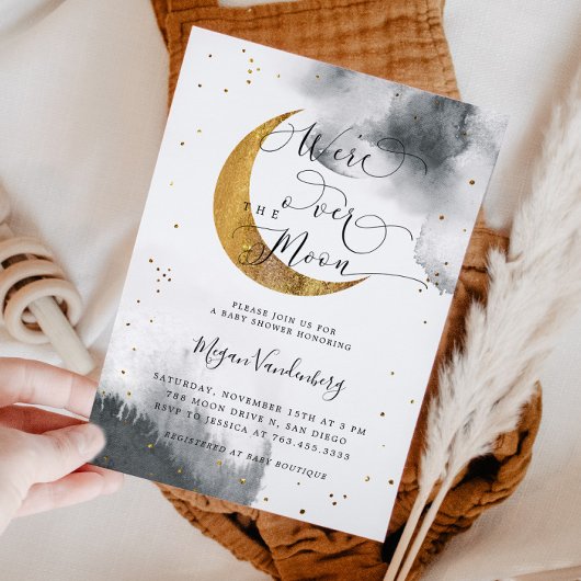 Invitation Au-dessus de la lune Gold Baby shower neutre pour 