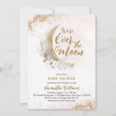 Invitation Au-dessus de la lune Gold rose bébé fille douche (Devant)