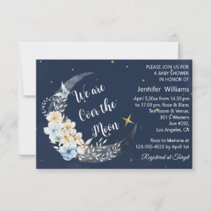 Invitation au-dessus de la lune marine baby shower floral mod