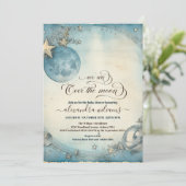 Invitation Au-dessus de la lune Marine Bleu Baby Boy Douche (Debout devant)