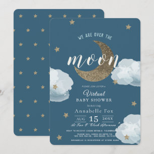 Invitation Au-dessus de la lune Midnight Blue Baby shower vir