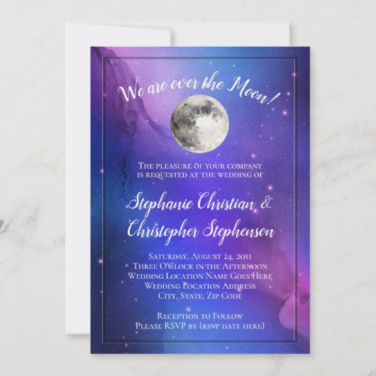 Invitation Au-dessus de la lune Nebula Mariage de l'espace cé (Devant)