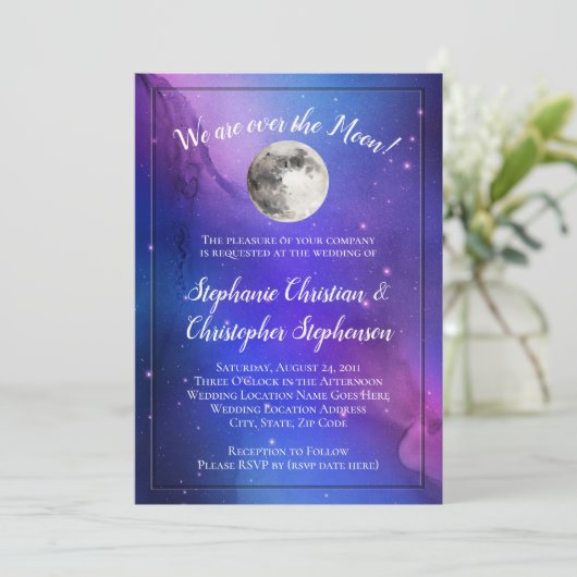 Invitation Au-dessus de la lune Nebula Mariage de l'espace cé (Debout devant)