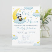 Invitation Au-Dessus De La Lune Panda Bear Boy Baby shower (Debout devant)