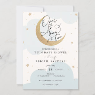Invitation Au-dessus de la lune pour deux Baby shower jumeaux