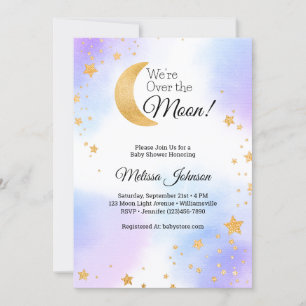 Invitation Au-dessus de la lune rose bleu Baby shower neutre