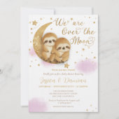 Invitation Au-dessus de la lune Sloth Girl Twins Baby shower  (Devant)
