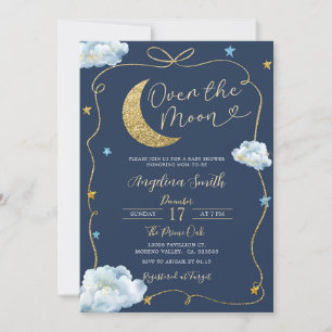 Invitation Au-dessus de la Lune Stars Baby shower dessiné à l