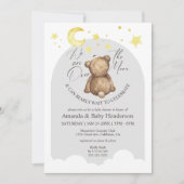 Invitation Au-dessus de la lune Teddy Bear Baby shower gris (Devant)