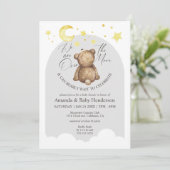 Invitation Au-dessus de la lune Teddy Bear Baby shower gris (Debout devant)