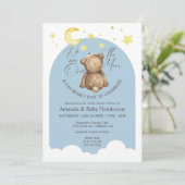 Invitation Au-Dessus De La Lune Teddy Bear Dusty Baby shower  (Debout devant)