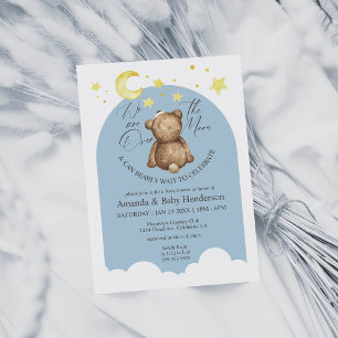 Invitation Au-Dessus De La Lune Teddy Bear Dusty Baby shower 