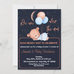 Invitation Au-Dessus De La Lune Teddy Bear Sage Baby shower V
