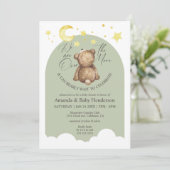 Invitation Au-Dessus De La Lune Teddy Bear Sage Baby shower V (Debout devant)