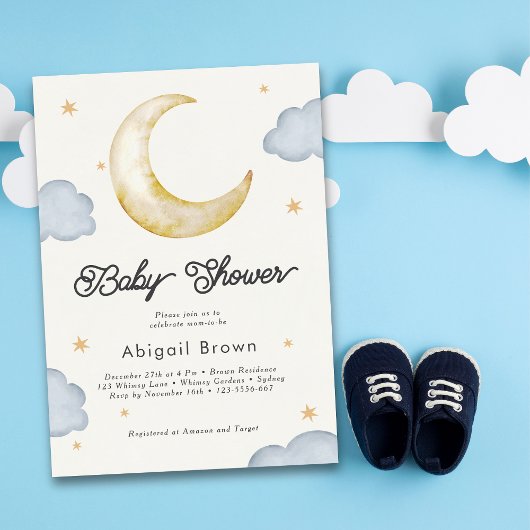 Invitation Au-dessus de la lune, un baby shower neutre pour l
