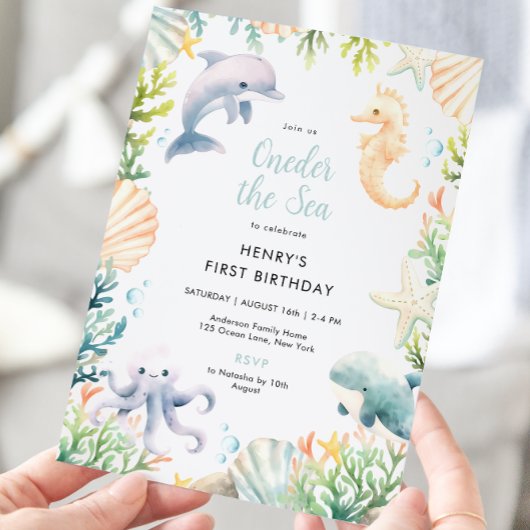 Invitation Au-Dessus de l'océan Mer 1er anniversaire garçon