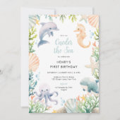 Invitation Au-Dessus de l'océan Mer 1er anniversaire garçon (Devant)