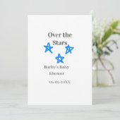 Invitation Au-dessus des étoiles bleu gris bébé fête nom date (Debout devant)