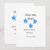 Invitation Au-dessus des étoiles bleu gris bébé fête nom date (Devant / Derrière)