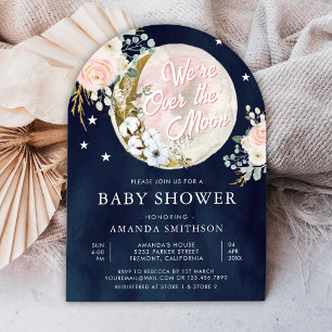 Invitation Au-dessus du Baby shower bleu de la Lune Rose Flor