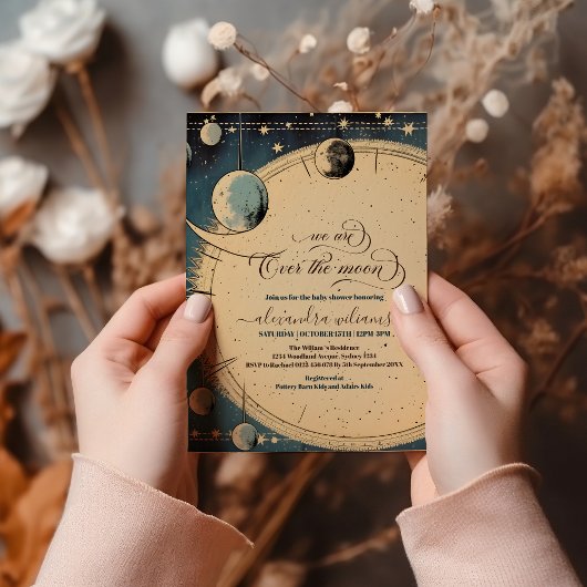 Invitation Au-dessus du Baby shower bleu Lune Stars