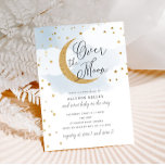 Invitation Au-dessus du Baby shower bleu Moon Gold Stars<br><div class="desc">Cette belle invitation présente un design simple de lune et d'étoiles et un titre de script. Customisez le texte sur le formulaire modèle. Sélectionnez l'option à customiser pour modifier le style,  la couleur et la taille de la police.</div>