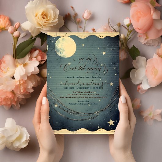 Invitation Au-dessus du Baby shower bleu nuit de lune