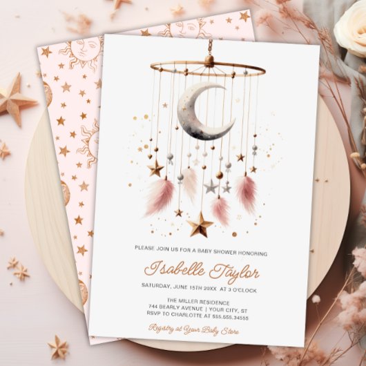 Invitation Au-dessus du Baby shower céleste de la lune Boho