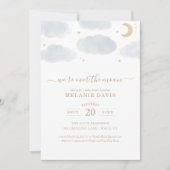 Invitation Au-dessus du Baby shower d'aquarelle bleu lune (Devant)