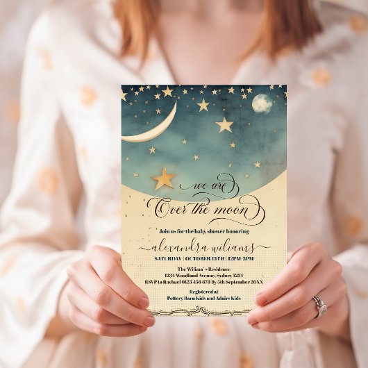 Invitation Au-dessus du Baby shower d'aquarelle bleu lune