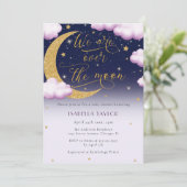 Invitation Au-dessus du Baby shower de la fille rose lune (Debout devant)