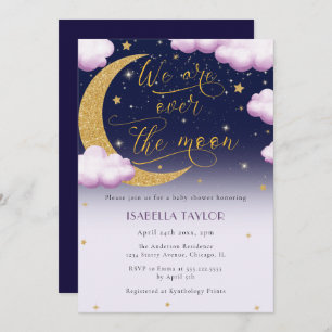 Invitation Au-dessus du Baby shower de la fille rose lune