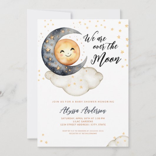 Invitation Au-dessus du Baby shower de la Lune (Devant)