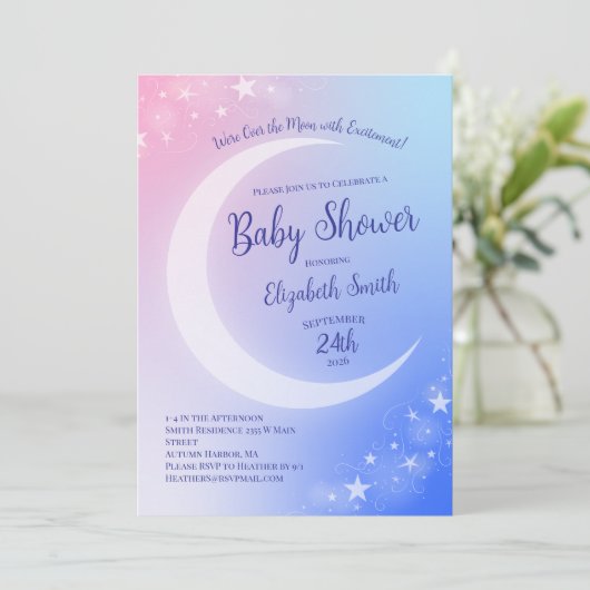 Invitation Au-dessus du Baby shower de la Lune (Debout devant)
