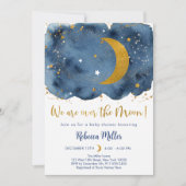Invitation Au-dessus du Baby shower de la Moon Navy Gold Gala (Devant)