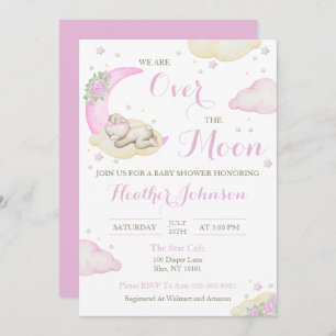 Invitation Au-Dessus Du Baby shower De L'Ours Fille Lune