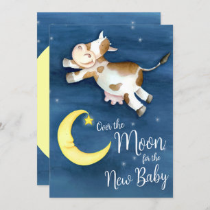 Invitation Au-dessus du baby shower de saut de vache lune