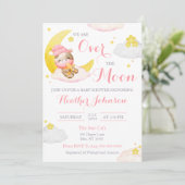 Invitation Au-Dessus Du Baby shower De Vache De Fille Lune (Debout devant)