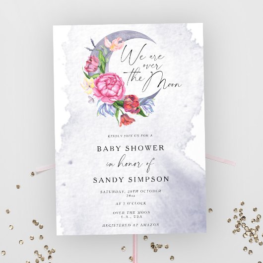Invitation Au-dessus du Baby shower des fleurs de lune