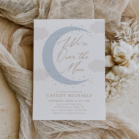 Invitation Au-dessus du Baby shower des Garçons Bleus Lune