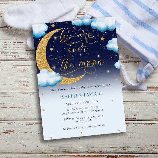 Invitation Au-dessus du Baby shower des Garçons Bleus Lune