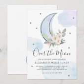 Invitation Au-dessus du Baby shower des Garçons Floraux Bleu (Devant / Derrière)