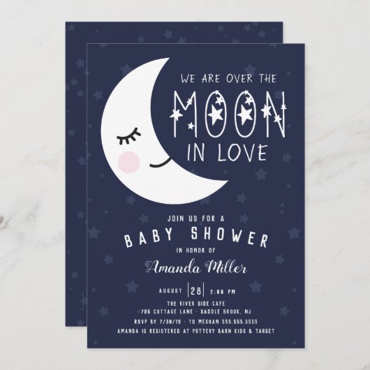 Invitation Au-Dessus Du Baby shower Lune (Devant / Derrière)