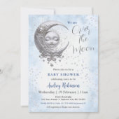 Invitation Au-Dessus Du Baby shower Lune Blue Boy (Devant)