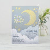 Invitation Au-Dessus Du Baby shower Lune Étoiles Et Nuages (Debout devant)