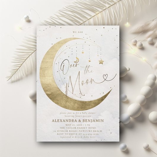 Invitation Au-dessus du Baby shower Lune Gold White Sky Coed