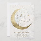 Invitation Au-dessus du Baby shower Lune Gold White Sky Coed (Devant)