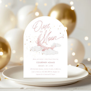 Invitation Au-Dessus Du Baby shower Lune Rose Gold Stars